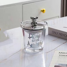 不同凡響 2024新款帶蓋菸灰缸 ins風時尚個性客廳漏斗式菸灰缸裝飾品 男生禮物 父親節禮物, H小熊透明英文, 1個