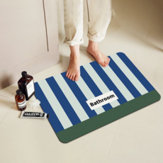 에이리브 스트라이프 빨아쓰는 규조토 발매트 욕실 미끄럼방지 매트, A 화이트+네이비, 1개