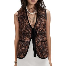 LifeShe 여성용 퀼트 패딩 조끼 타이 프론트 경량 민소매 Y2K 질레 아우터 브라운. 171702