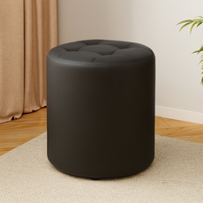 솜솜스퀘어 튼튼한 심플 고급 가죽 원형 스툴, 1개, 블랙