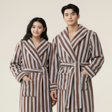 브리지스누즈 스트라이프 보온 샤워 가운 프리미엄 수면 겨울 호텔 로브