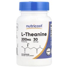 Nutricost L-Theanine 200mg Capsules 뉴트리코스트 L-테아닌 200mg 캡슐, 30정, 5개