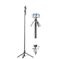 自拍桿三腳架 藍牙遙控 伸縮桿 多角度調整 輕巧便攜, 不銹鋼本色桿身, 1個, C07 不帶補光燈