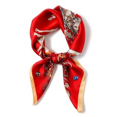 PoeticEHome 100% 순수 멀베리 실크 스퀘어 스카프 68.6cm x 여성용 네커치프 헤드스카프 선물 포장 I2 - 디지털 프린트 27인치 171553, M1 - 레드 퀸