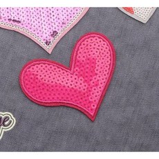 스팽글 와펜 핑크 하트 의류 가방 리폼 와펜 열패치