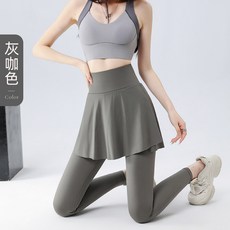 假兩件鯊魚裙褲 運動瑜珈褲 高腰提臀 舒適透氣 灰咖色 M碼