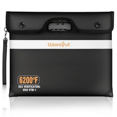 잠금 장치가 있는 3 426.7°C(7500°F) 내화성 문서 가방 지퍼 클로저가 휴대용 머니 백 A4 편지 태블릿 귀중품 현금 및 여권용 반사 스트립이 방수 봉투, Black 1