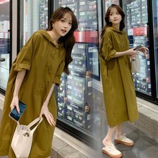 빅사이즈 원피스 봄 여름 후드 셔츠 롱 루즈핏