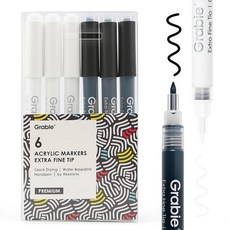 그라비 6개의 흰색 아크릴 페인트 마커 드로잉 및 색칠 책을 위한 0.7mm 추가 미세 팁, 5 Black, White