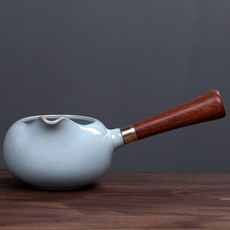 哥窯 公道杯 茶海 陶瓷 中式 耐熱 加厚 手工茶器 實木側把, 1個, 亞行汝窯側把茶海