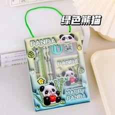PANDA 卡通文具套裝 學生禮品 手提實用, 1個, 綠色熊貓