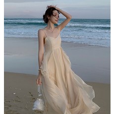 여성 동남아 여름 비치룩 해변가 빅사이즈 쉬폰 샤랄라 하늘하늘 여신 공주풍 어깨끈 원피스