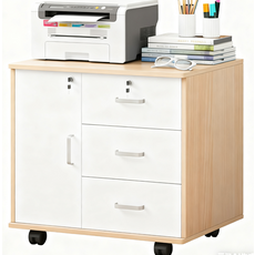 附鎖滑輪辦公收納櫃 多層抽屜現代簡約學生宿舍櫃, 櫻楓木色+白色
