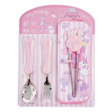 lilfant 美樂蒂 304不鏽鋼 兒童餐具組 (學習筷/湯匙/叉子/杯子/水壺/保溫瓶/餐盤/餐盒/餐具袋), 1個, 4件組, 粉紅色, 學習筷/湯匙/叉子/杯子/水壺/保溫瓶/餐盤/餐盒/餐具袋