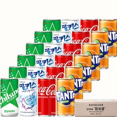 마셔몰 미니캔 탄산음료 세트 밀키스 칠성사이다 코카콜라 환타오렌지 4가지맛 각 6캔씩 총24캔