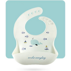 아기 턱받이 실리콘 방수 자기주도 이유식 어린이집 코니 더마더 특허 침받이 무쉬, A타입-하늘고래, 1개
