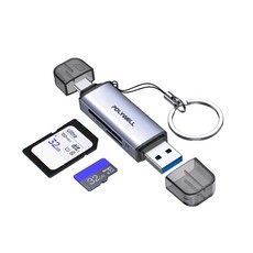 USB3.0 SD/TF高速讀卡機 USB-A Type-C雙插頭 附掛繩 大容量, 1個, (T02-A037) 銀色