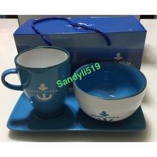 地中海希臘風情餐具三件組 藍色 盤子 杯子 碗 盒裝, 1個