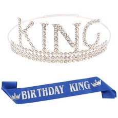 베르트폴 남성 생일 왕관 어깨띠 세트, 실버 블루, 1세트