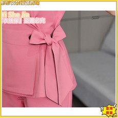壹灣出貨美容院工作服女夏季短袖沐足桑拿按摩足療店技師沐足工衣套裝kun, 粉色短袖套裝,XL（現貨）, 1個