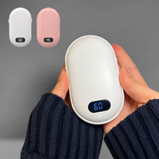 [1+1] 누바르 완전따숩 충전식 손난로 LED 핫팩 휴대용 보조배터리 C타입 10400mAh, 퓨어화이트+피치핑크