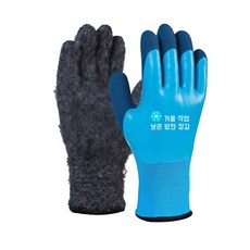 겨울 혹한기작업 작업 장갑 내마모성 미끄럼방지 고무 코팅장갑 동계 방한 방수 기모 작업 장갑 방한 기모내피, 1개, 파랑
