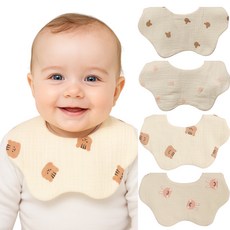 불로홈 요루 6중 거즈 롤링 아기 턱받이 4종 라운드형