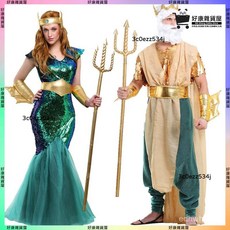 萬聖節情侶角色扮演服裝：古埃及法老豔后、海王戰神主題派對演出服裝