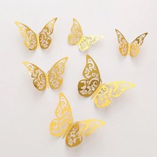 12PCS 나비 케이크 축하 토퍼 파티 장식 DIY 생일 도구 웨딩 스티커 컵케익, Gold-J