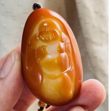 和闐玉笑彌勒吊墜 紅沁羊脂白肉雕刻工藝, 1個