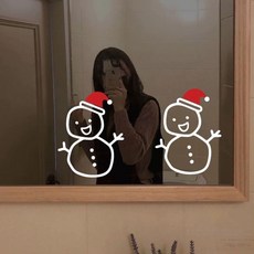 耶誕節裝飾貼紙 咖啡奶茶店鋪櫥窗玻璃節日拼色貼畫, Sr300【白色】可爱小雪人,中