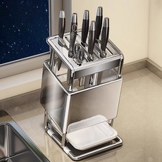 304不鏽鋼 多功能刀架 附瀝水盤 廚房收納架, 不鏽鋼*ins斜插刀架*台式, 1個