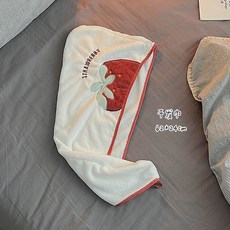 草莓吊帶浴衣可穿可裹吸水速乾浴巾女浴裙高顏值連體裹巾, 1個, 小草莓乾髮帽（白色）65x25