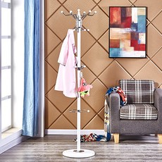 흰색 16단 코트걸이 170cm 대형 금속 행거 대리석 베이스 안정적인 현관 침실 옷수납 원룸 사무실 인테리어 다기능 코트랙, 하얀색