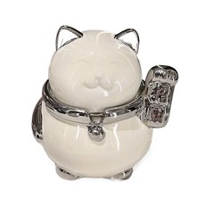 陶瓷招財貓造型煙灰缸 (奶白銀) 可愛療癒系桌面擺飾, 奶白銀, 1個
