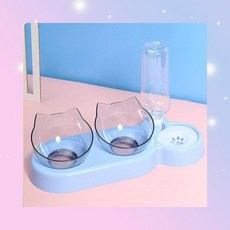 자동 볼 급수기 밥그릇 식기 강아지 고양이 사료 2구 물통, 1개, 1cl3 애견동물밥그릇 2구+급수기 블루, 상세페이지 참조