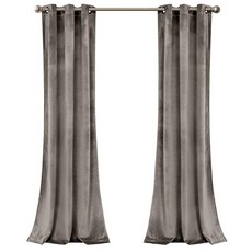 Lush Decor Prima 벨벳 커튼 컬러 블록 룸 다크닝 윈도우 패널 세트 거실 다이닝 침실(쌍) 길이 213.4cm(84인치) 블루_154952