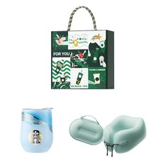 스타벅스 클래식 텀블러 + 여행용 목베개 세트 ST-LH2140, 블루 + 그린, 1세트, 325ml