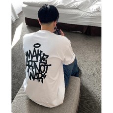 BASIC 韓國印花字體短TEE 寬鬆塗鴉風格, 黑色,F