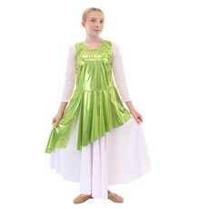 Danzcue 여아용 비대칭 칭찬 댄스 튜닉 메탈릭 키위 라지-엑스라지 111939