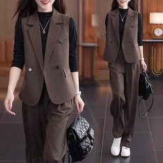 여성 베스트 팬츠 투피스 루즈핏 마자 조끼 와이드 팬츠 세미정장 통근룩