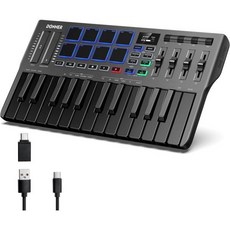 컴퓨터 레코딩 MIDI 미디 컨트롤러 USB 키보드 25개의 키 휴대용 백라이트 드럼 8개 포함 PC/MAC용 OLED 화면 디스플레이 음악 제작 소프트웨어 도너 DMK25 프, 25