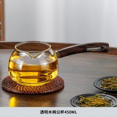 茶道 玻璃 側把 公道杯 茶漏 一體 分茶器 組合 防燙設計, 1個, 透明款木柄公道杯450ML