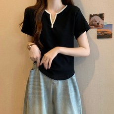 韓版寬鬆短袖T恤女 簡約V領百搭上衣 大尺碼夏季新款