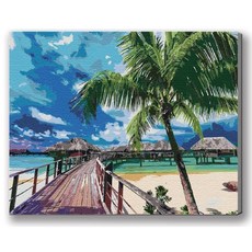 MANTO 台灣製造 大尺寸DIY數字油畫 40x50cm 釘好內框 歐洲日本花海風景 初學者專用, 玩轉馬爾地夫, 1套