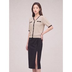 JAJU 오트밀 여 배색 반팔 가디건 J112404001_P383726296 549581