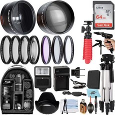 캐논 EOS 레벨 T7 T6 T5 T3 T100 4000D 2000D 3000D 등을 위한 A-셀 58mm 액세서리 번들 64GB 샌디스크 메모리 카드 광각 렌즈 망원 삼각대, 캐논 EOS 리벨 T7 T6 T5 T3 T100 400, 1개