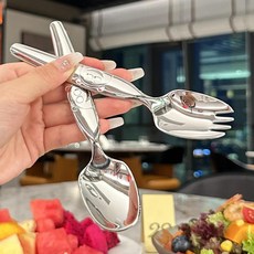 兒童不銹鋼微笑熊勺叉餐具組, 1個, 新微笑熊勺叉型勺組閤