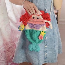 손뜨개 DIY 핸드메이드 소시지 모양 미니 가방 열쇠고리용 선물용, 21_진주끈포함인어재료키트, 1개