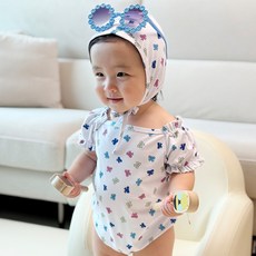 new 멀티리본 여아 여자아기 반팔 셔링 원피스수영복 수영모자 세트